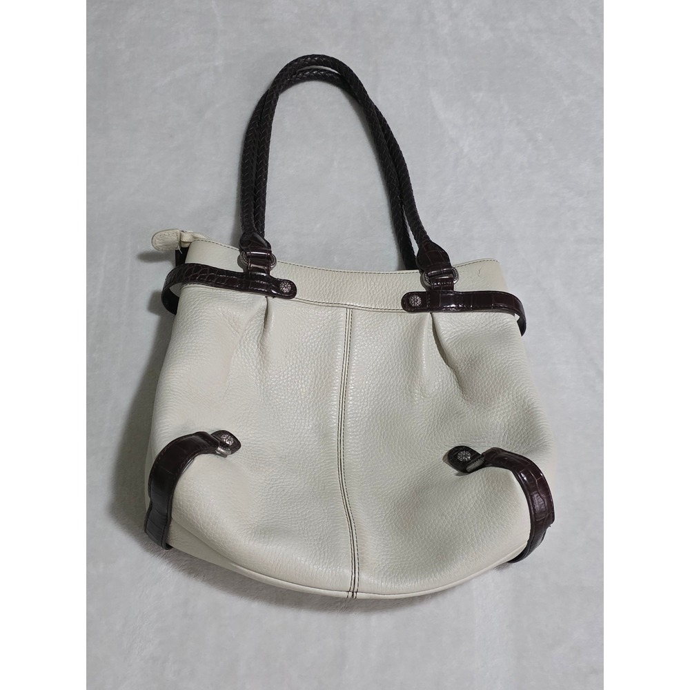 Brighton Pebble Leather Shoulder‎ Bag Cream Croc Trim Buckle Detail